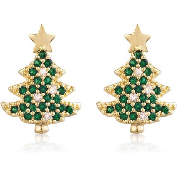 β¨ Green Christmas Tree Earrings | Sparkling Cubic Zirconia Studs - Picture 1 of 5